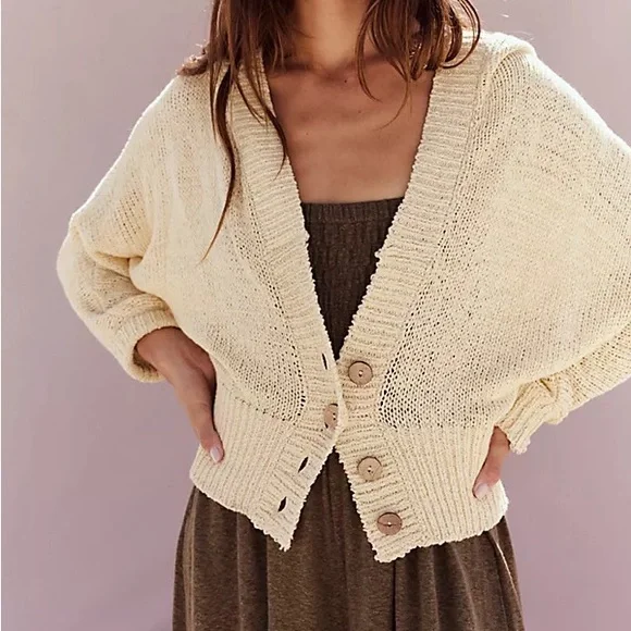 Free People FP Beach Loose Knit Sandra Sweater Hooded Button Baggy Cardigan M - Picture 1 of 10